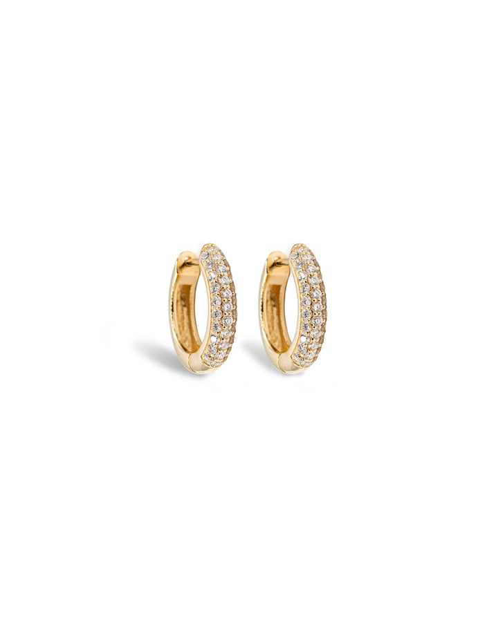 Víya Round Diamond Micro Paved Huggie Earrings Tiny Yellow Gold 14K
