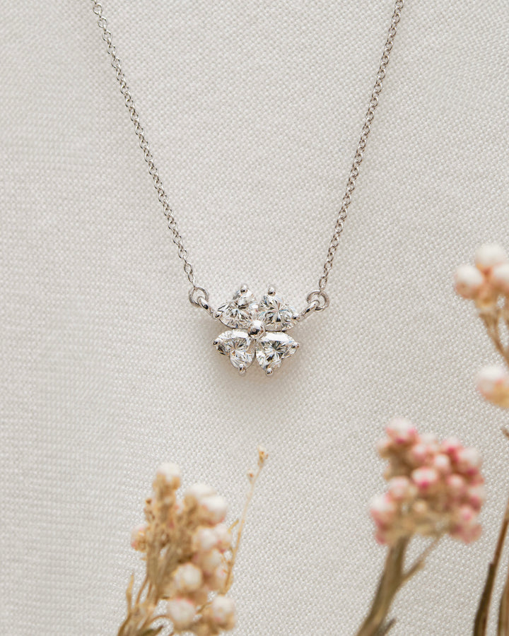 Heart Diamond Flower 1 Carat Pendant Necklace White Gold