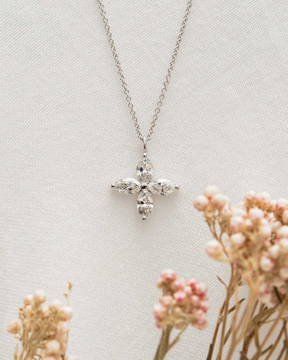 Marquise Diamond Flower 1 Carat Pendant Necklace White Gold