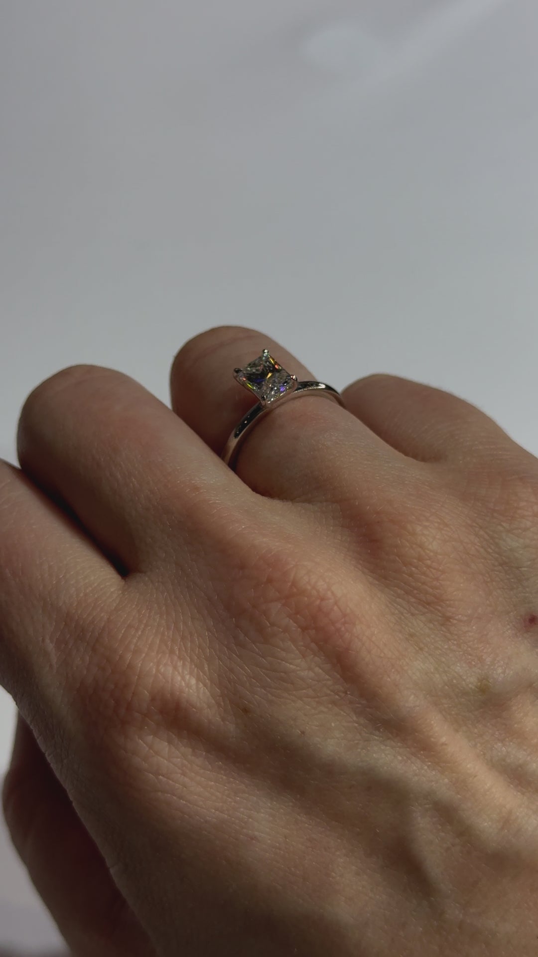 Solitaire Elongated Radiant Diamond Engagement Ring on body