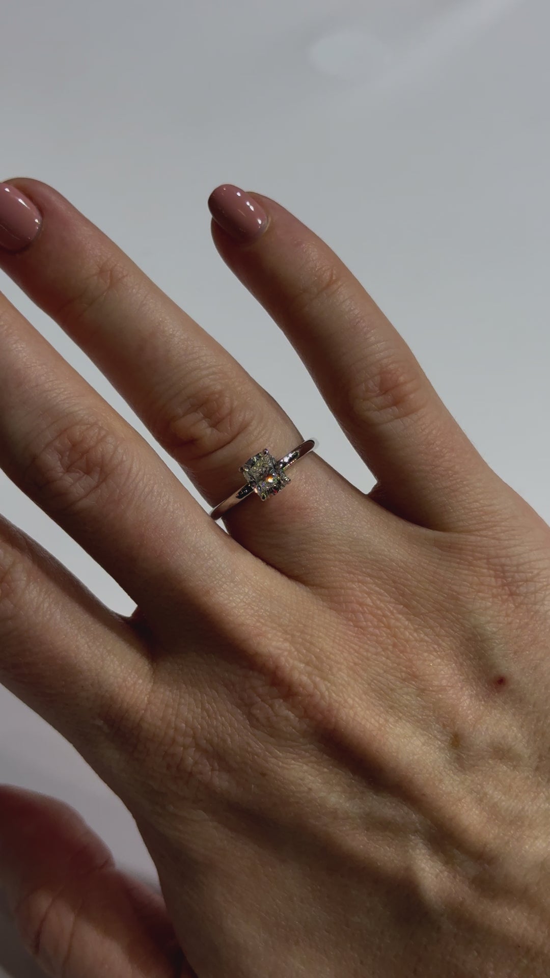 Elongated Cushion Diamond Contemporary Engagement Ring on body