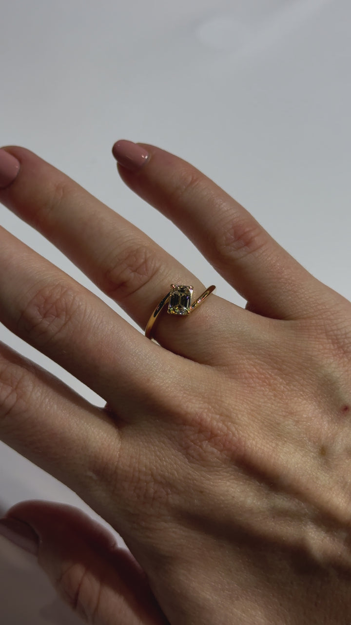 Solitaire Emerald Diamond Contemporary Engagement Ring on body