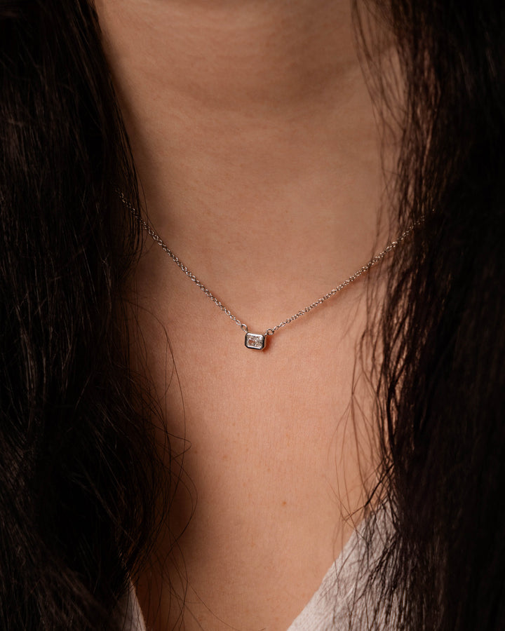 Radiant Diamond Bezel Pendant White Gold 14K on body