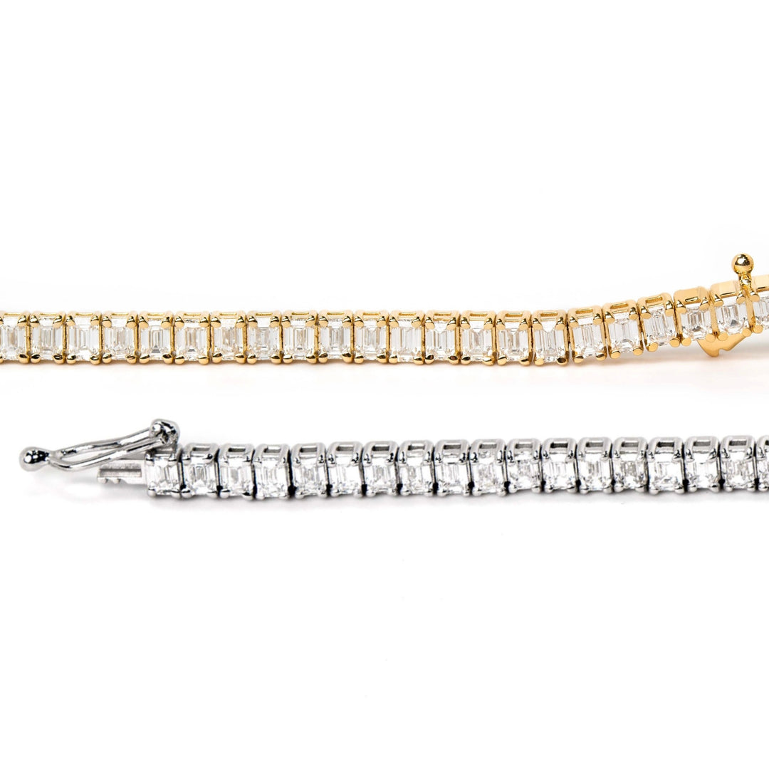 Víya Emerald Diamond "North-to-South" Tennis Necklace White Gold and Yellow Gold 18K