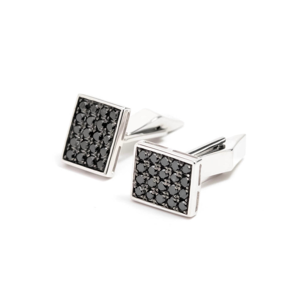 Víya Full Black Diamond Rectangular Cufflinks White Gold 14K
