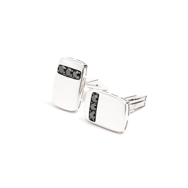Víya Black Diamond Stripe Rounded Rectangular Cufflinks White Gold 14K