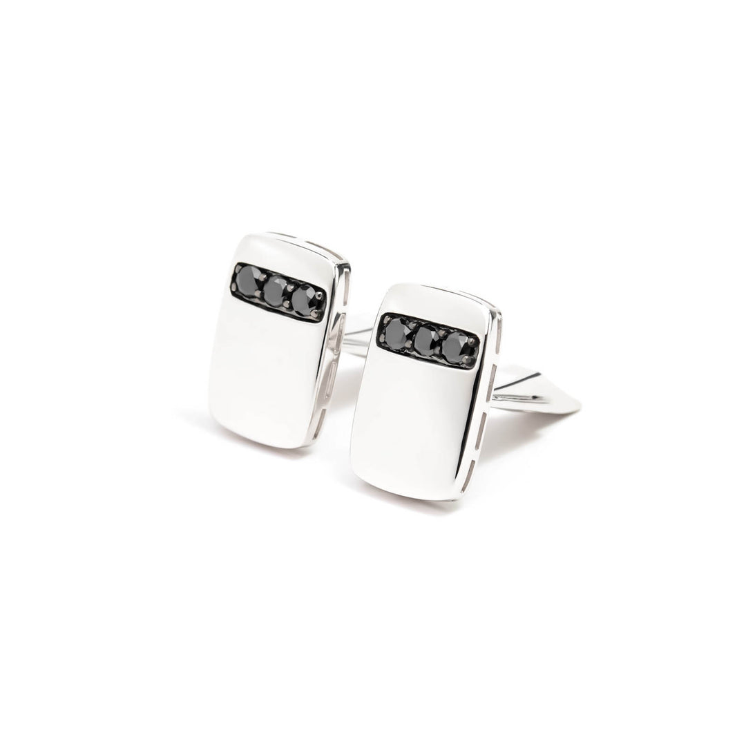 Víya Black Diamond Stripe Rounded Rectangular Cufflinks White Gold 14K